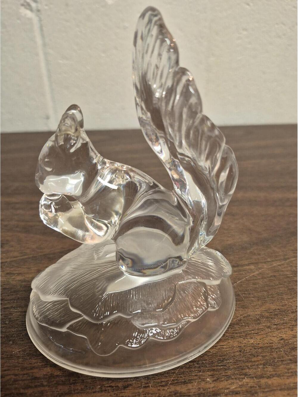 Clear Glass Squirrel Figurine on Pedestal Base